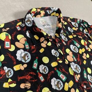 Buc-ees Crawfish Boil Hawaiian Shirt Mens Large Black Hot Sauce All Over Print